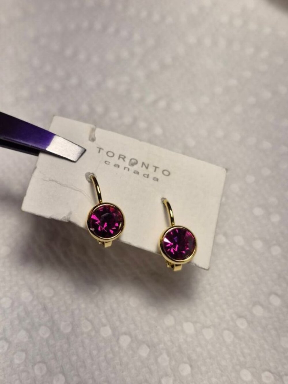Rose Gold Swarovski Earring in Fuchsia from FAB